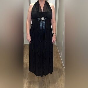 Betsy & Adam Tiered Ruffle Halter Dress Long  Gown Size 10